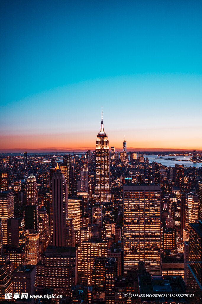 纽约城市天际线黄昏美景