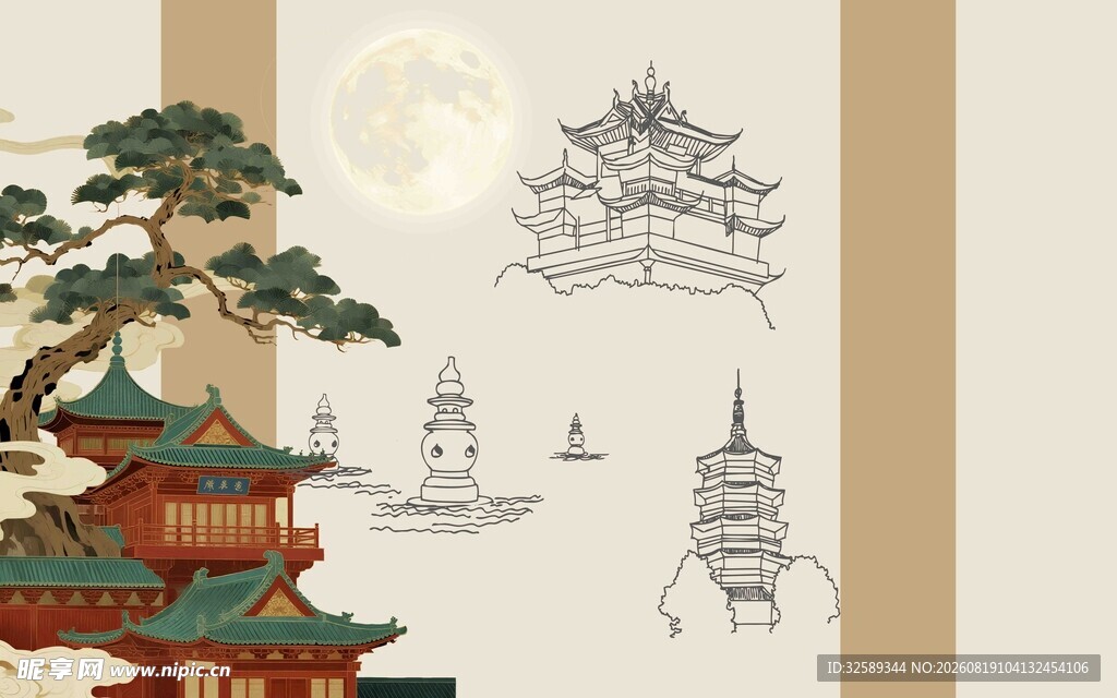中式古典建筑风景图