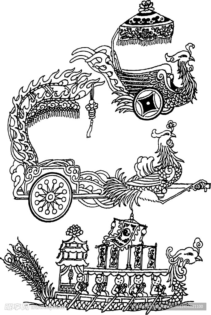童话风梦幻马车与城堡插画