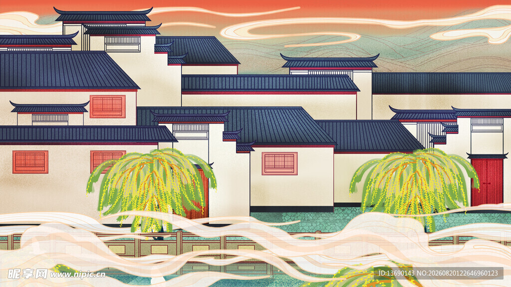国潮景点插画         