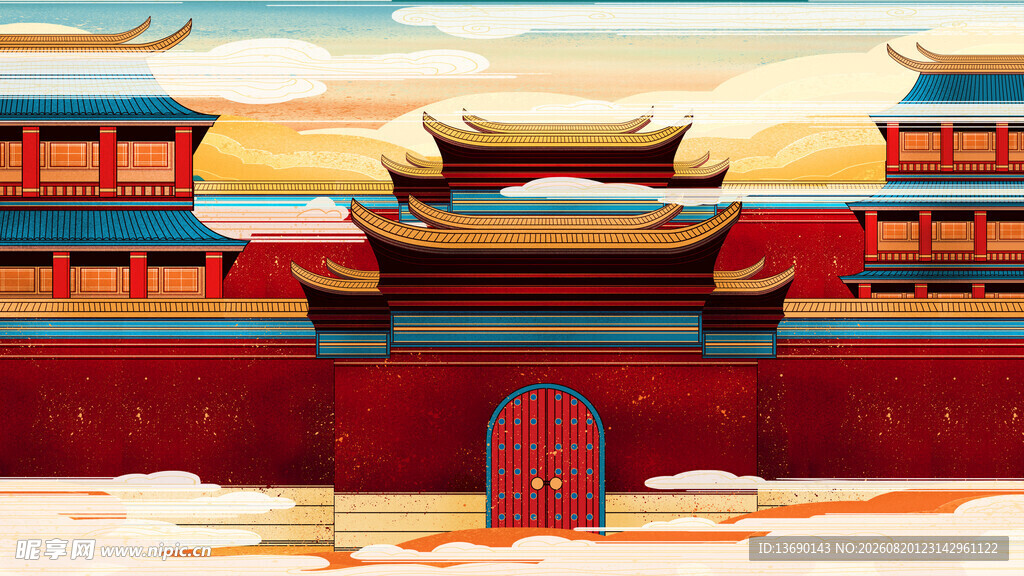 国潮景点插画         