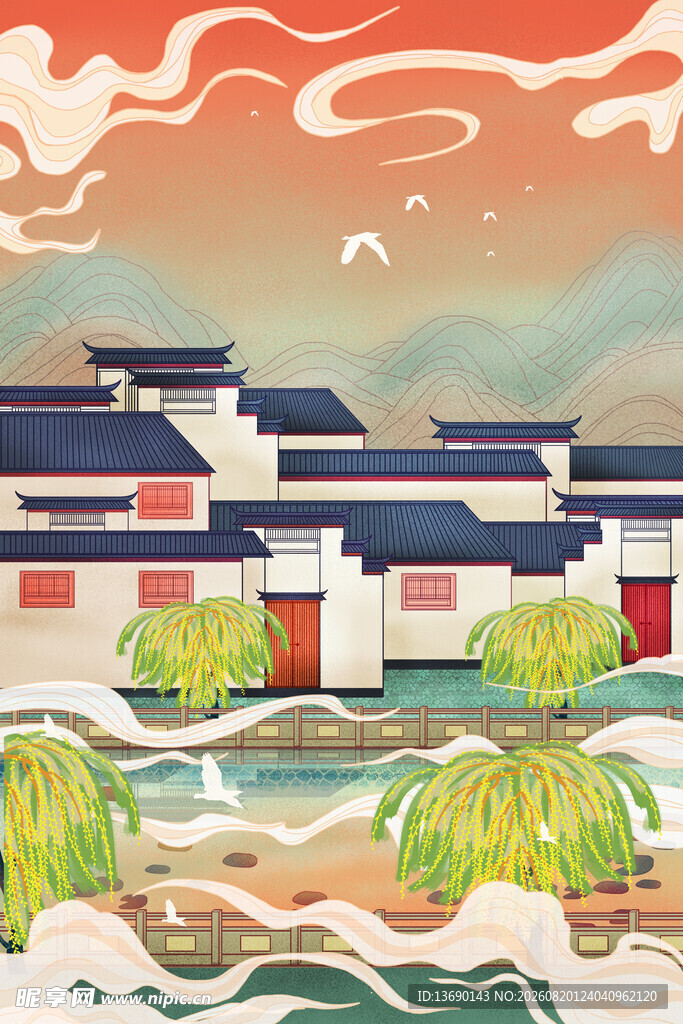 国潮景点插画         