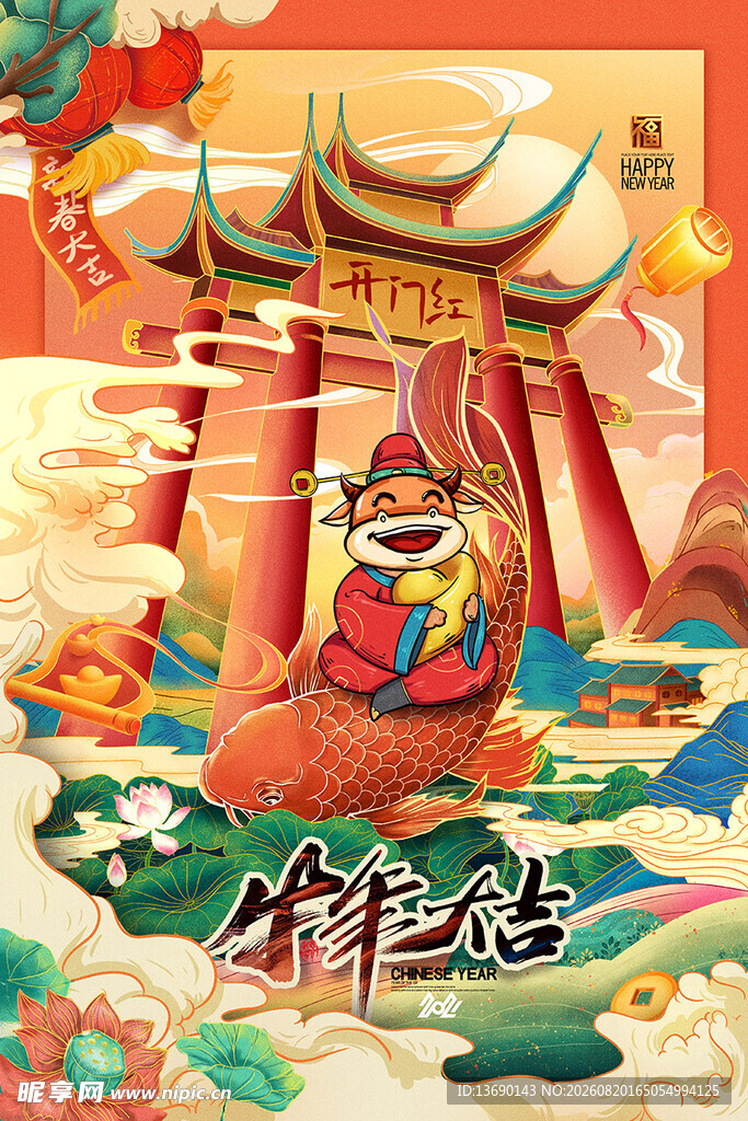 牛年国潮插画         
