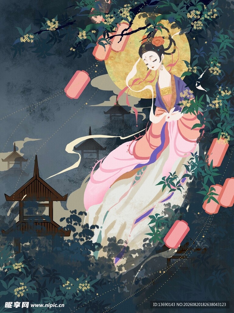 中秋国潮插画         