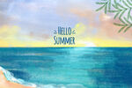 水彩夏日海边美景