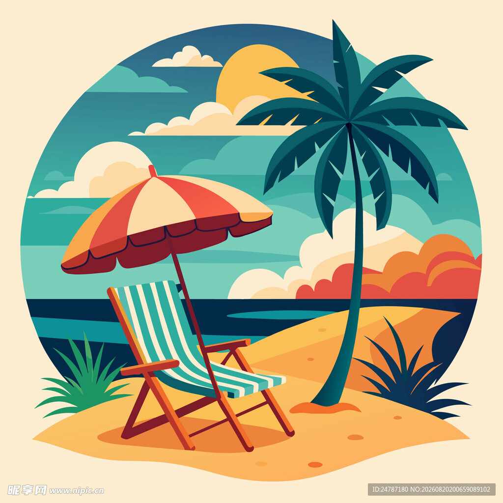 夏日海滩休闲场景插画