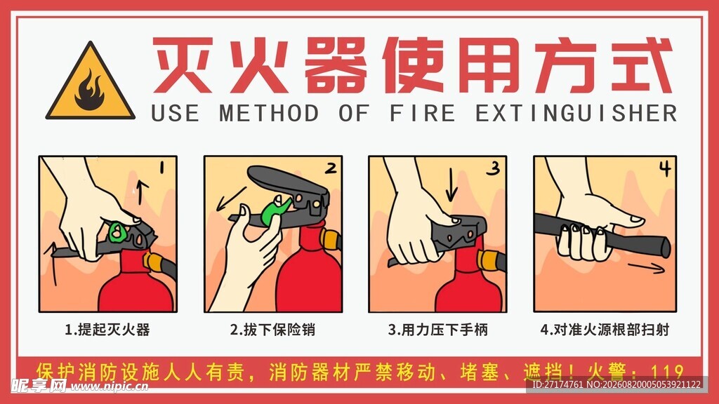 灭火器使用方式示意图