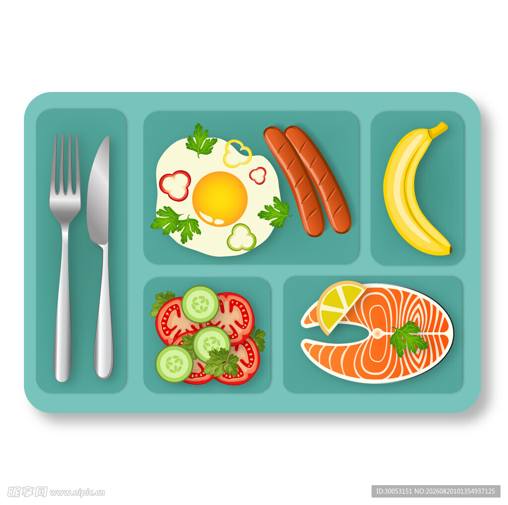 儿童分格餐盘内的营养美食