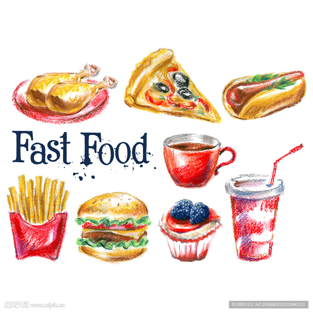 缤纷快餐美食插画