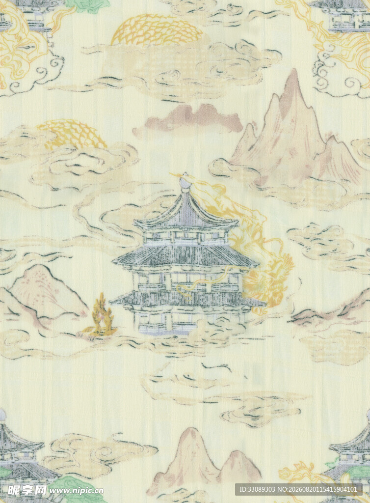 古风山水楼阁图案纹理 民族风