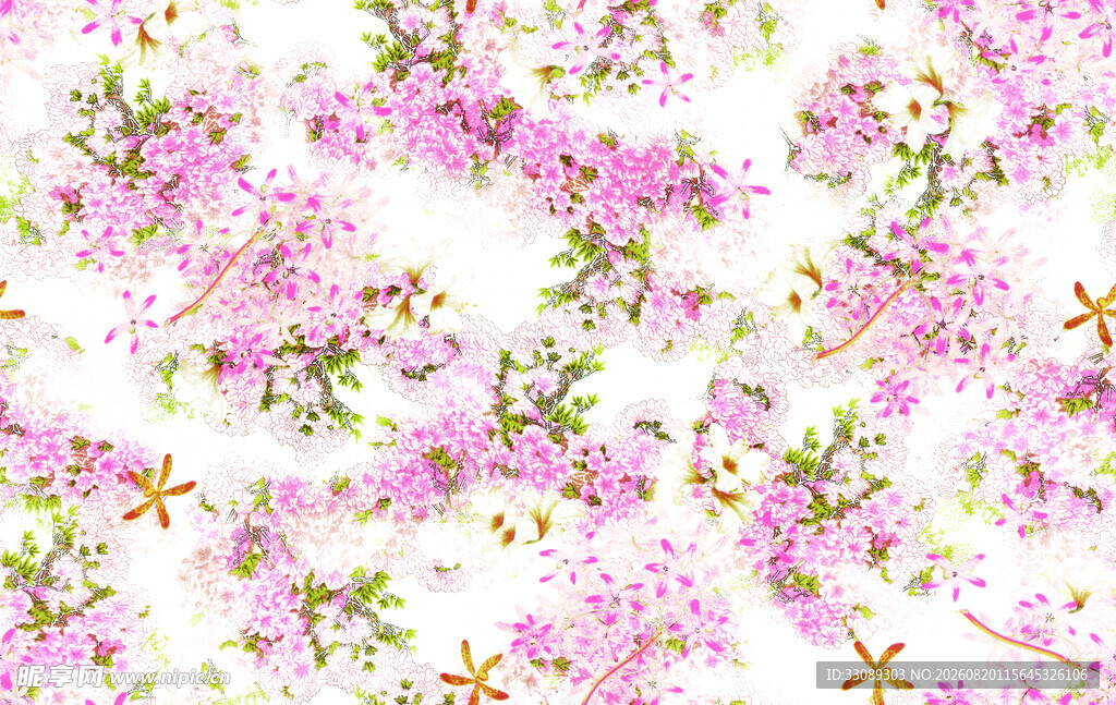 粉色烂漫花朵背景图 碎花