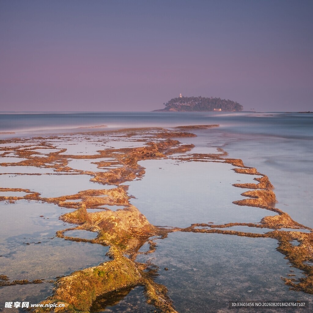 海边夕阳下的金色滩涂纹理