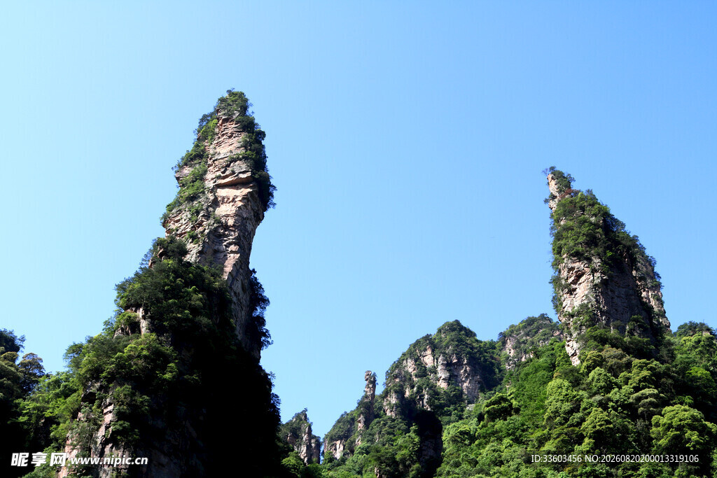 奇峰耸立的壮美山林景观