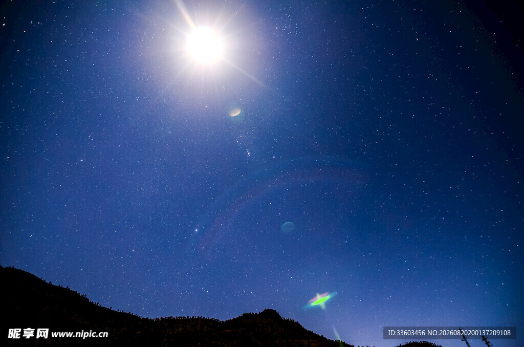 夜空流星与明亮月光景象