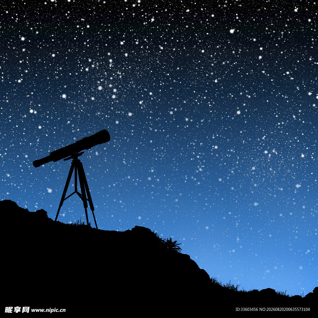 夜空下的天文望远镜
