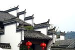 徽派古建挂红灯笼