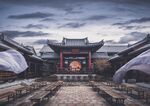 古戏台前的传统建筑景观