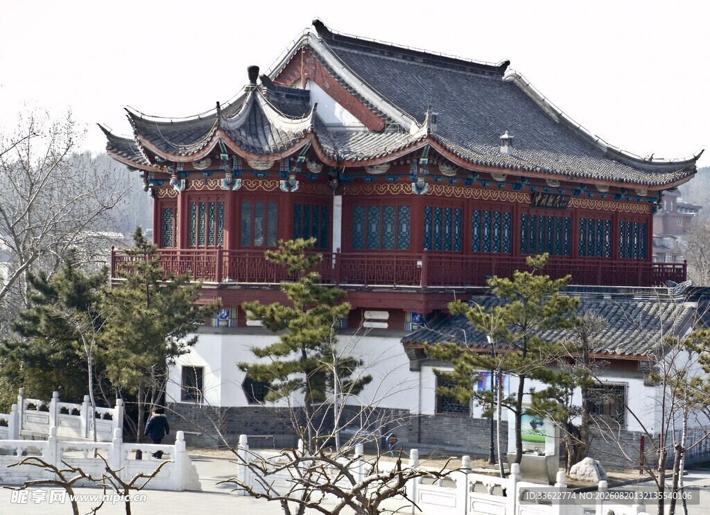中式古建筑雪景