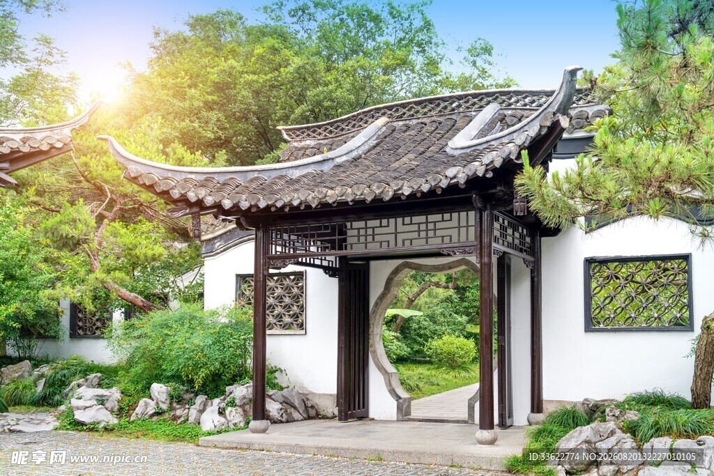 中式园林拱门景观