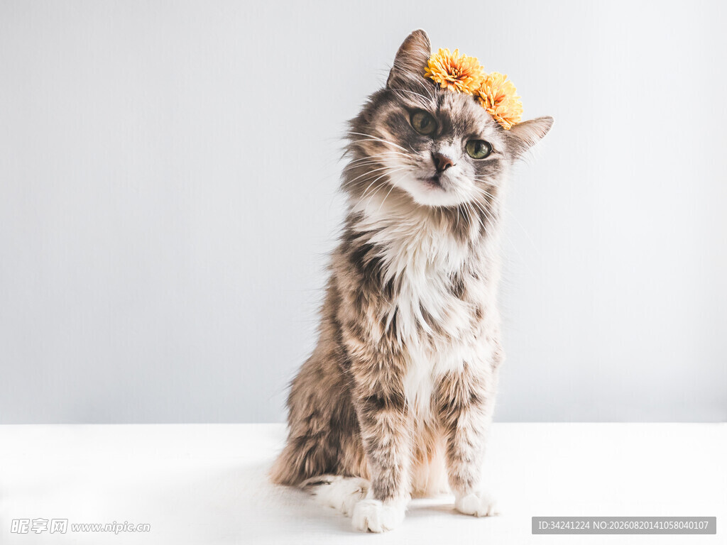 戴花环的可爱猫咪