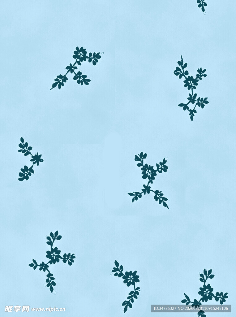 浅蓝色底绿叶碎花图案