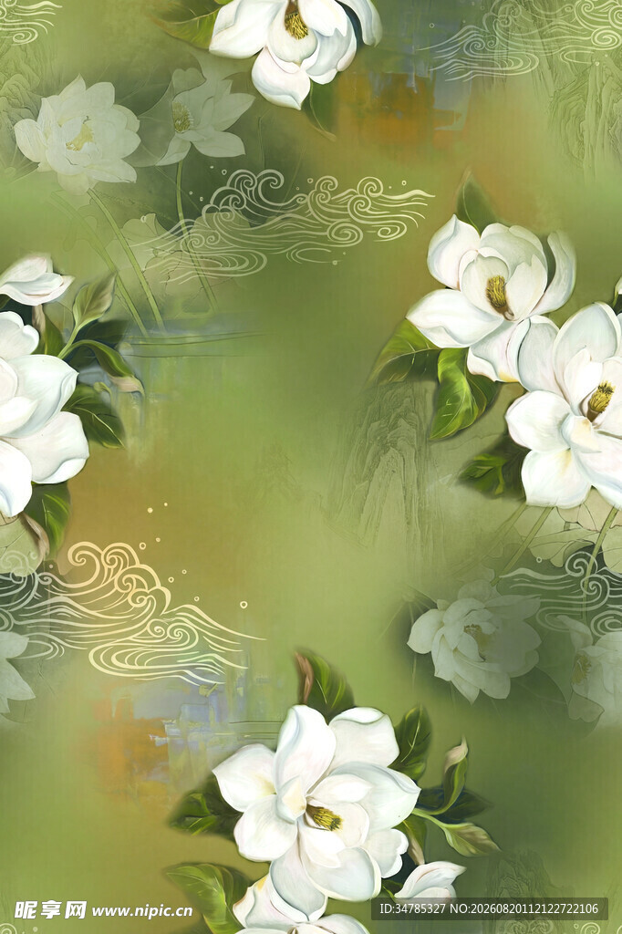 水墨风玉兰花雅致图景