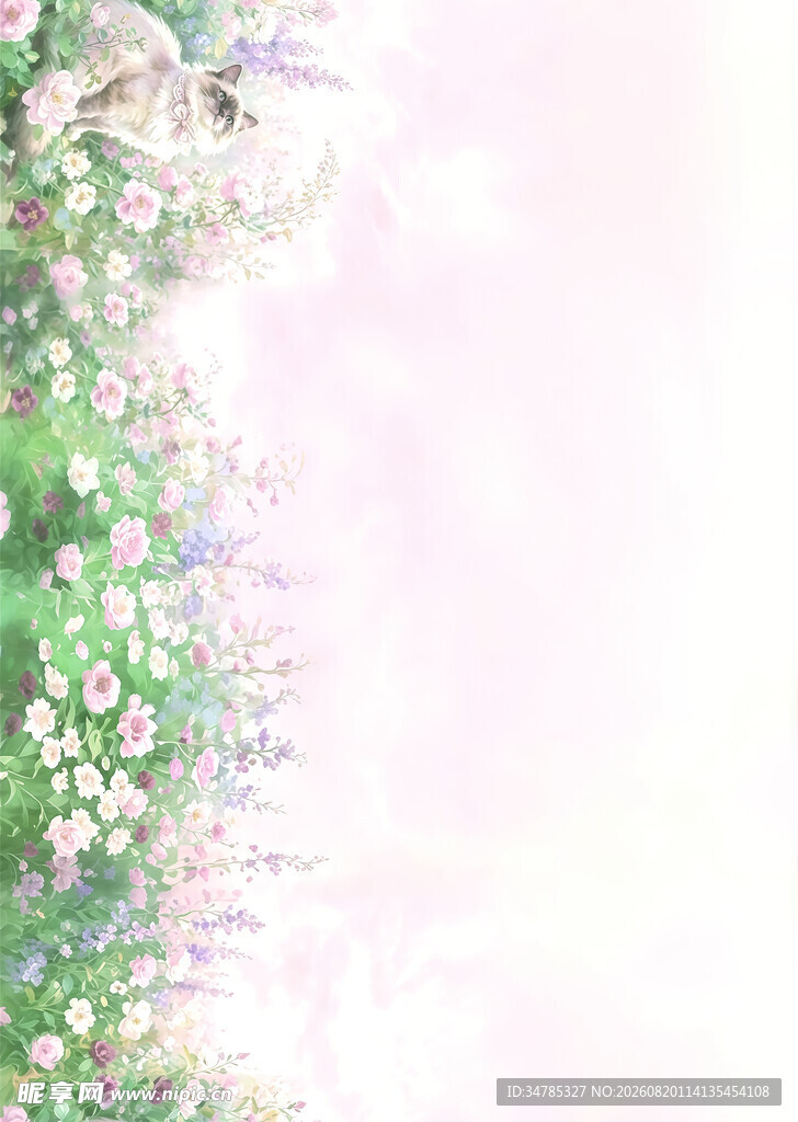 梦幻渐变绿粉花卉背景图