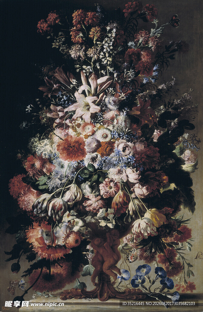 古典花卉静物油画作品