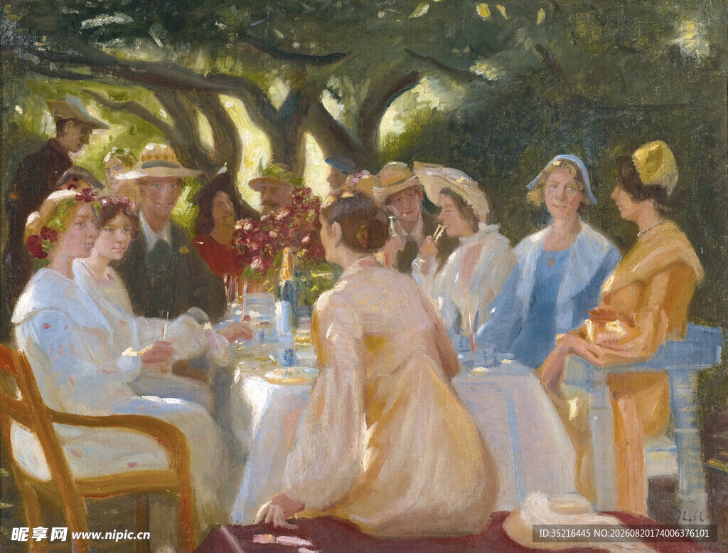花园中的女士聚会场景