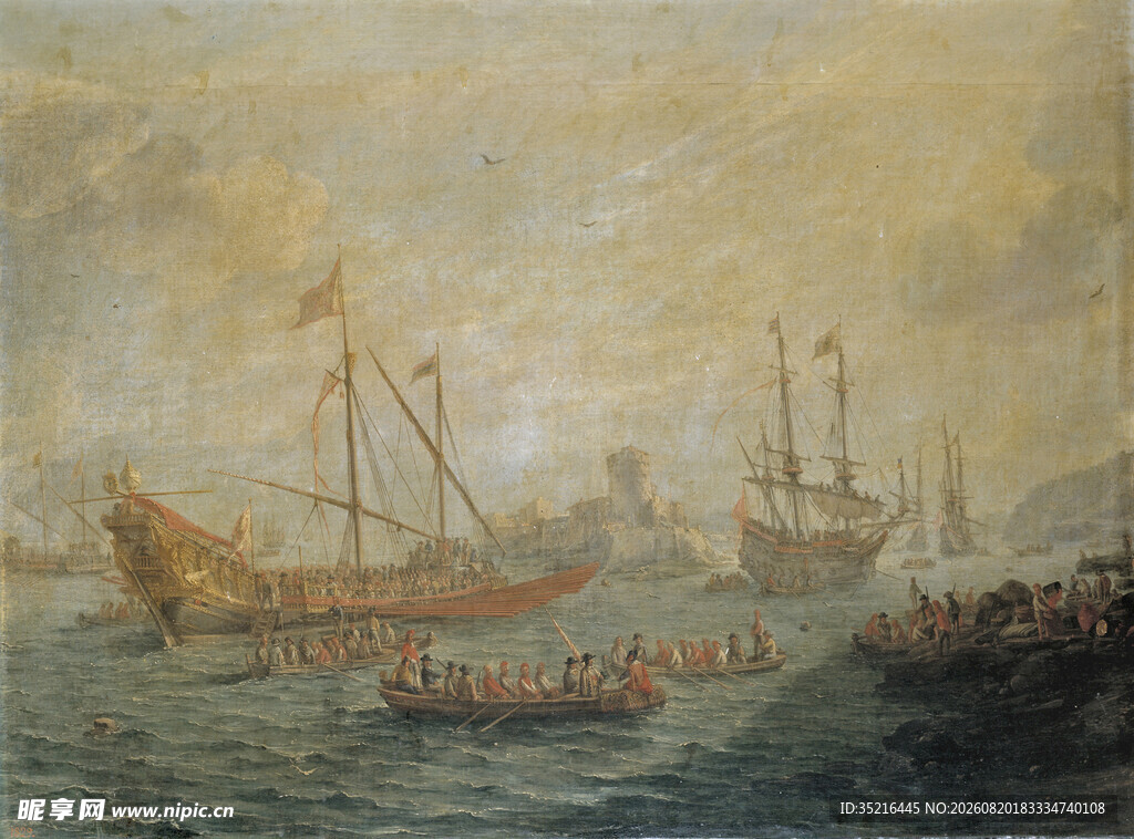 海上帆船战斗场景画作