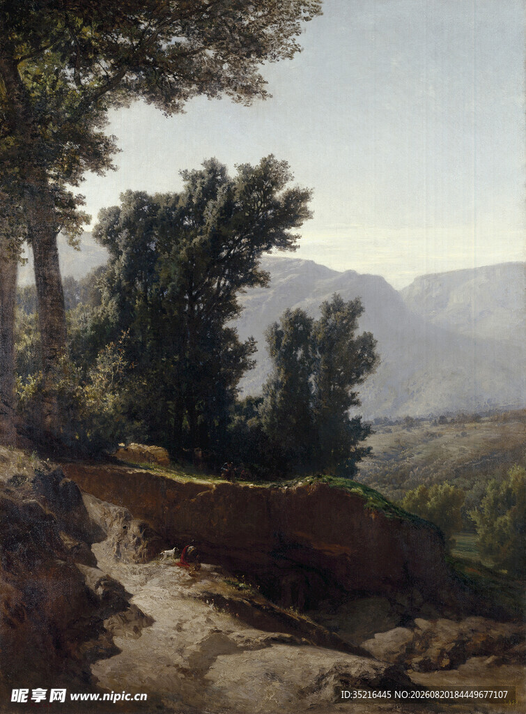 林间小道风景油画