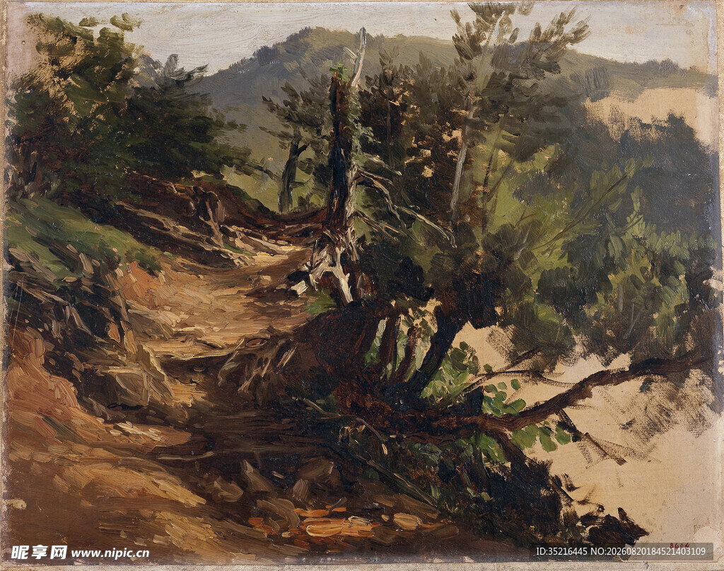 山间小径风景油画