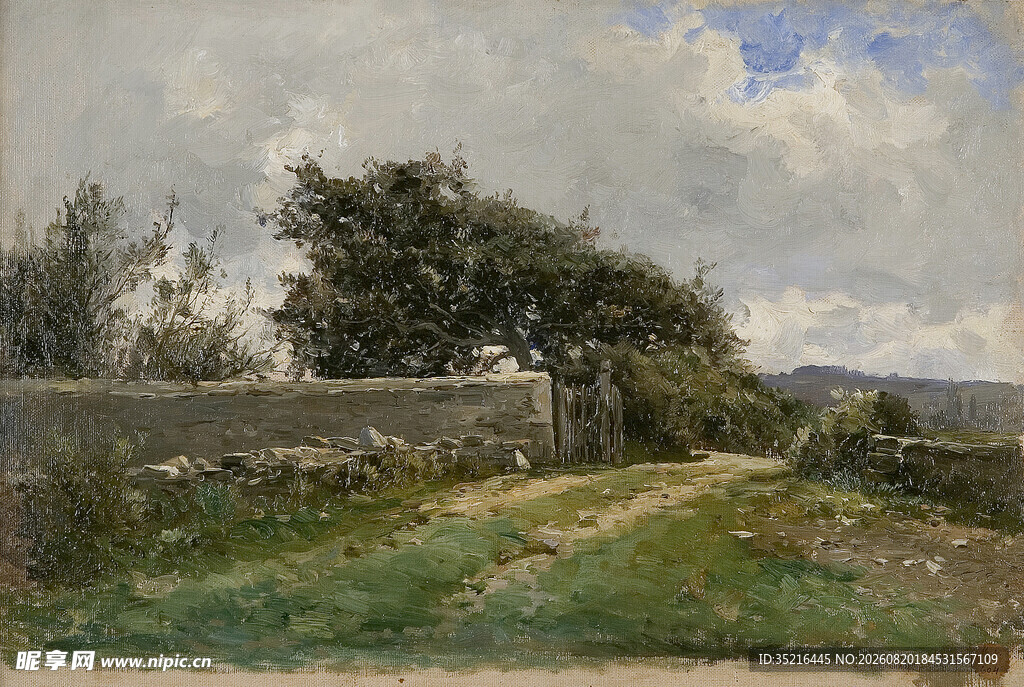 乡村小道风景油画