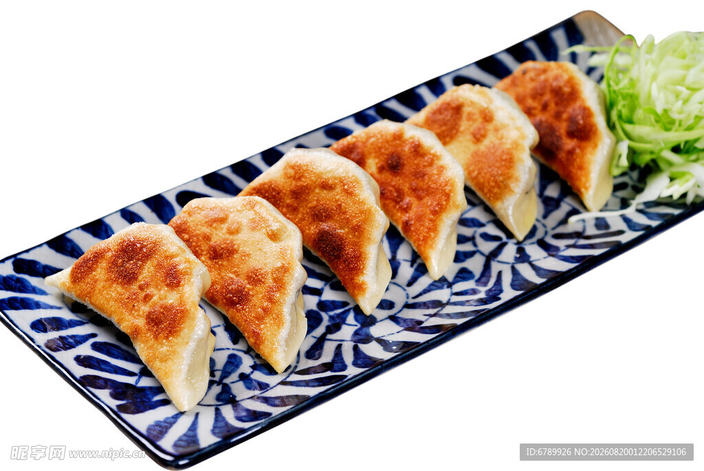 日式煎饺摆放在特色盘中