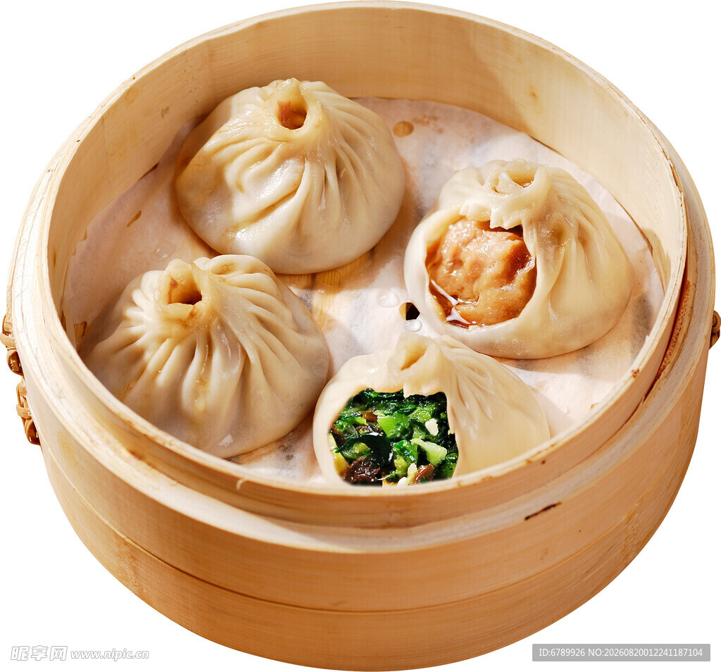 竹制蒸笼里的美味小笼包