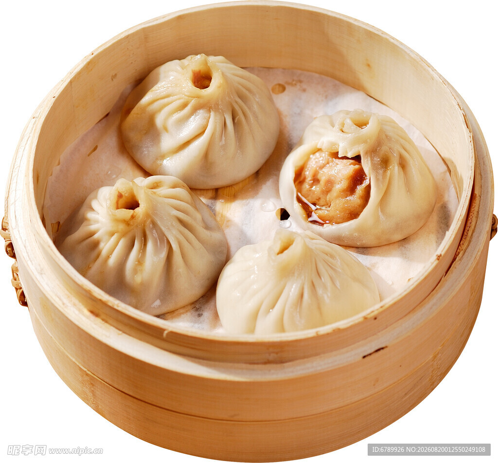 竹制蒸笼里的美味小笼包