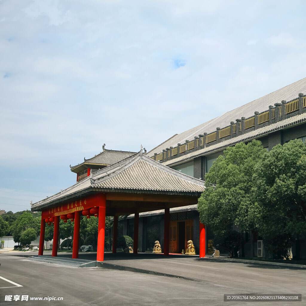 中式风格停车棚建筑景观