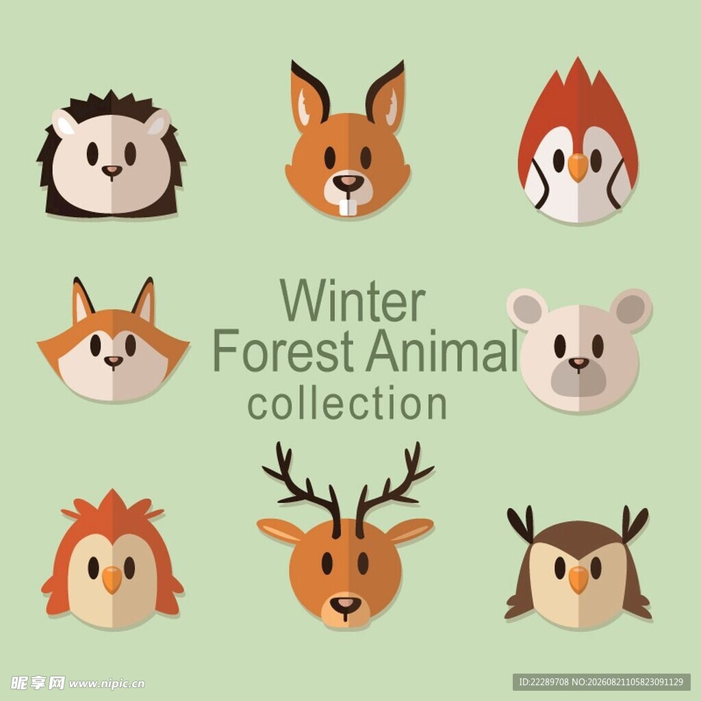冬季森林动物头像集合