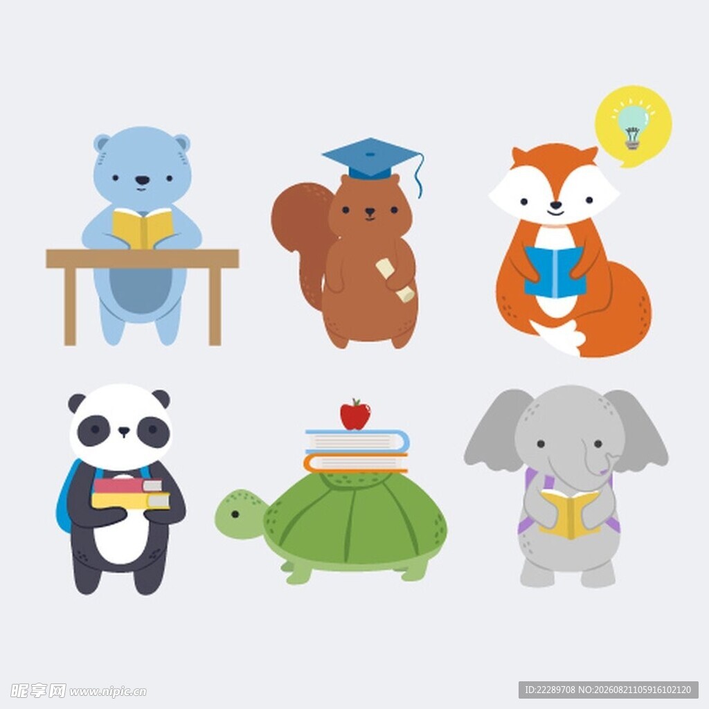 可爱动物上学主题插画