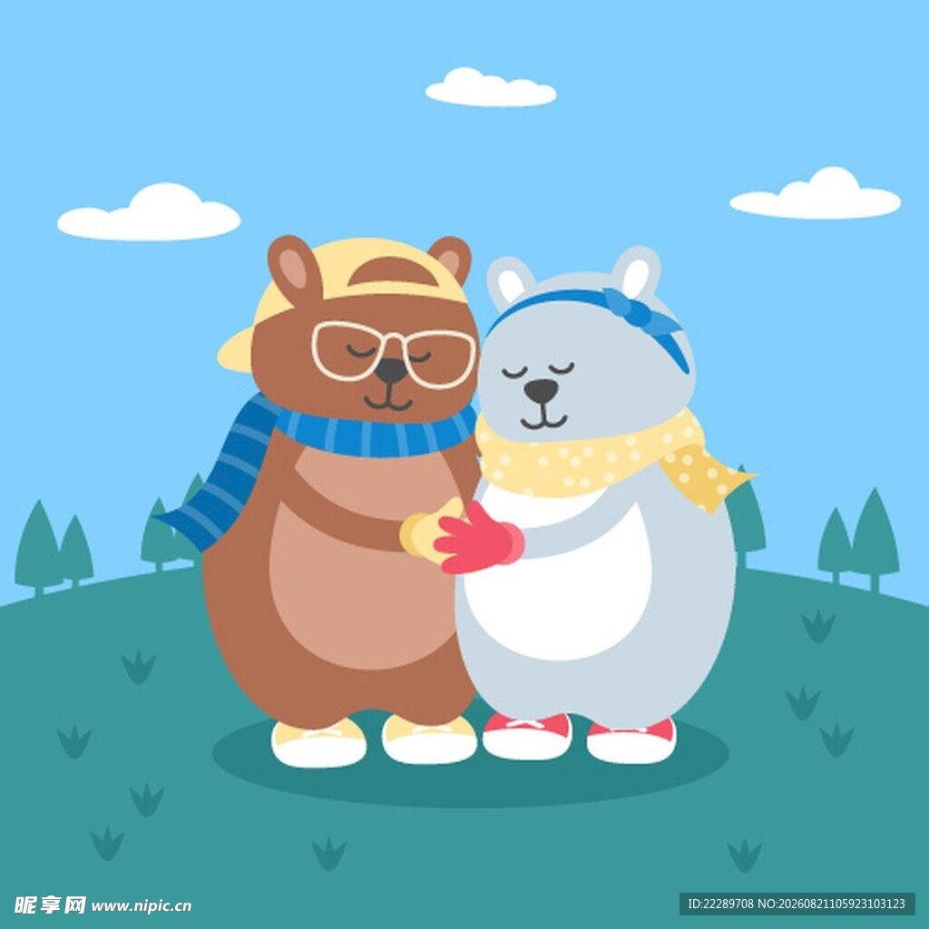 两只可爱小熊的温馨互动