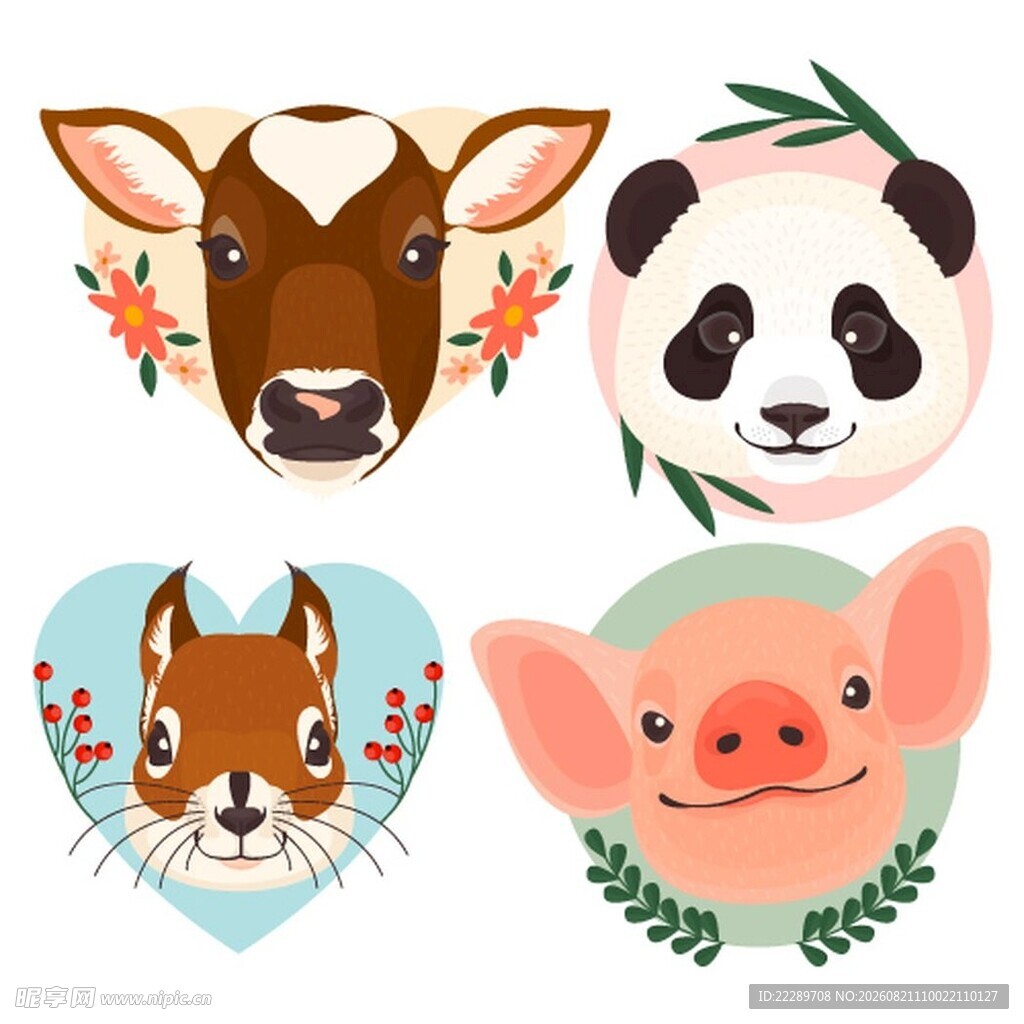 可爱动物头像插画
