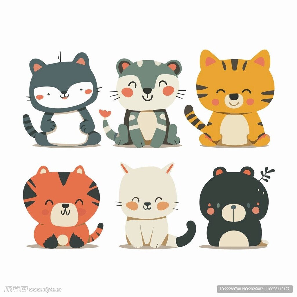 可爱猫咪与老虎卡通形象