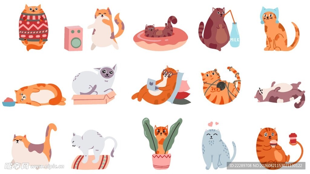 可爱猫咪与家居物品插画
