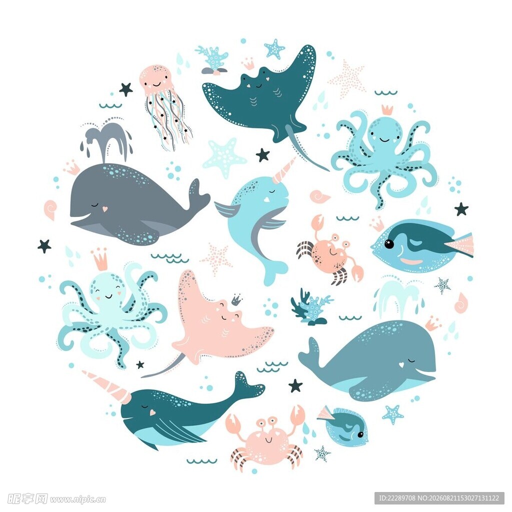 海洋动物可爱插画图案