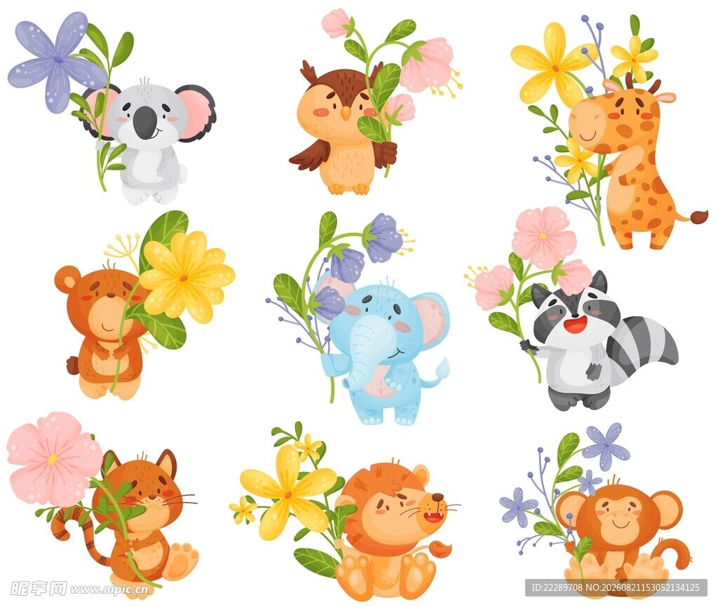 可爱动物花卉插画集合