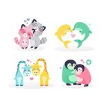 可爱动物情侣温馨互动图