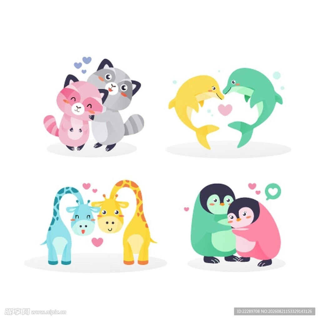 可爱动物情侣温馨互动图