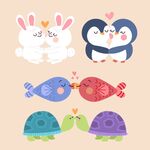 可爱动物亲吻萌趣插画
