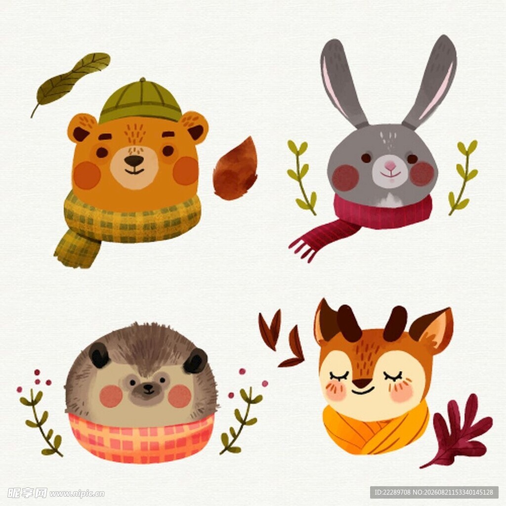 可爱动物头像插画