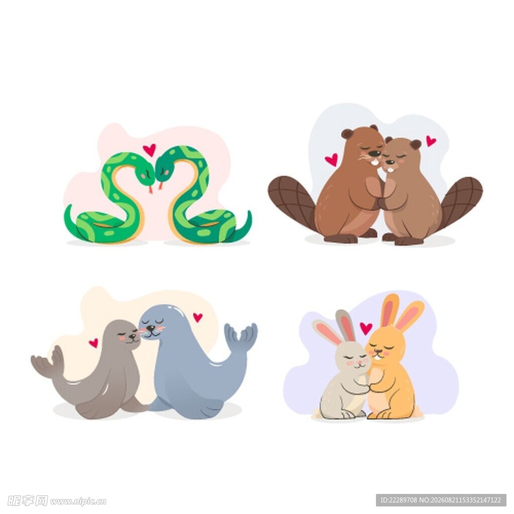 可爱动物情侣插画